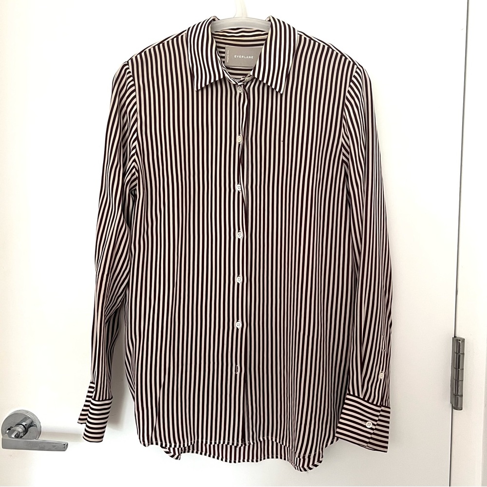 Everlane Women’s striped shirt long-sleeve dark red & white